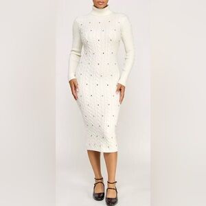 Elegant White Long Sleeve Dress with Embellishments